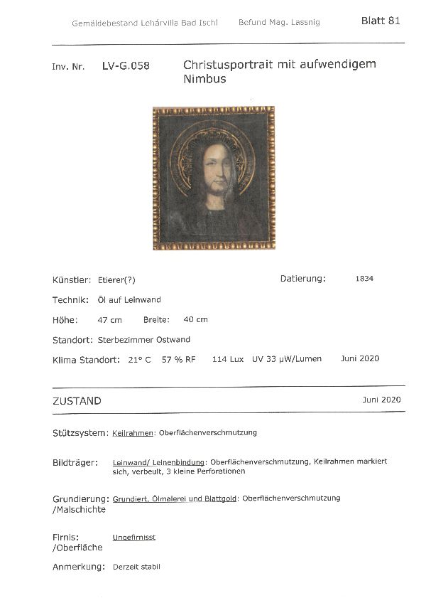 Dokument der Befundung der Gemälde von Lassnig